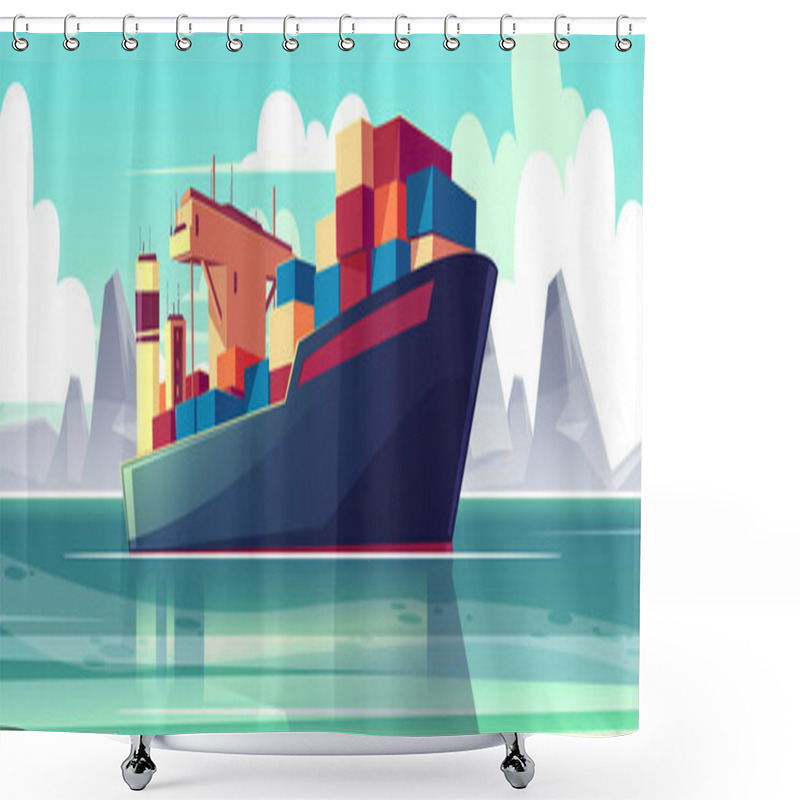 Personality  Vector Dry-cargo Ship At Sea, Loaded Boat Shower Curtains