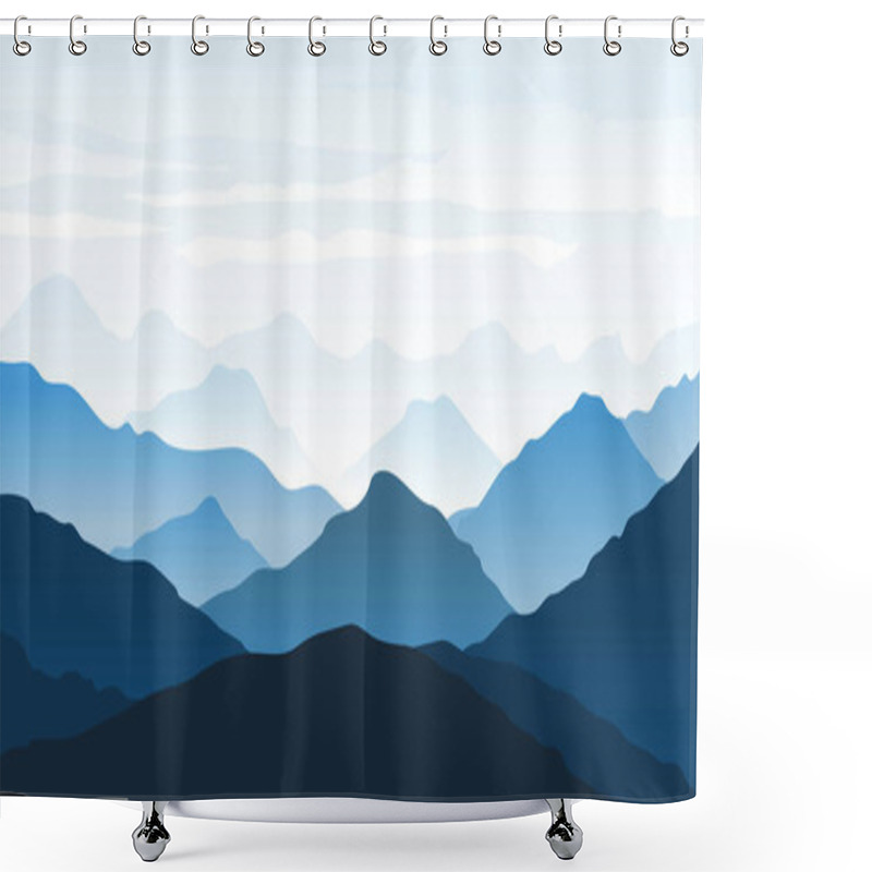 Personality  Blue Shades Of Mountains Landscape Nature Background Vector Shower Curtains