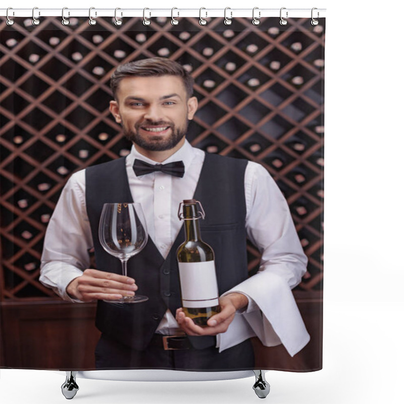 Personality  Sommelier With Wine And Glass Shower Curtains