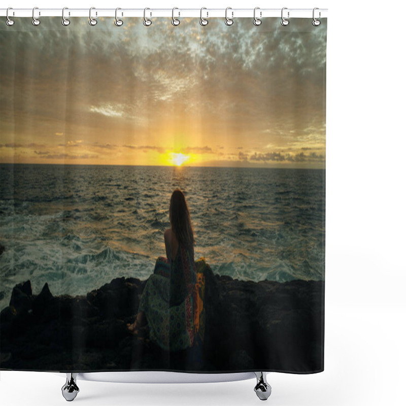 Personality  Beautiful Sunset On Shoreline Park Big Island Hawaii. High Quality Photo Shower Curtains