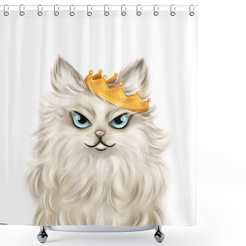 Personality  Cat King Funny Portrait. Hand Drawn Cat Portrait Shower Curtains