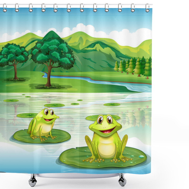 Personality  Two Frogs Above The Waterlilies Shower Curtains