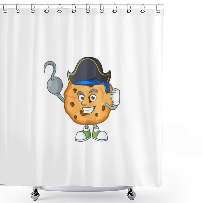 Personality  Calm One Hand Pirate Chocolate Chips Cookies Mascot Design Wearing Hat Shower Curtains