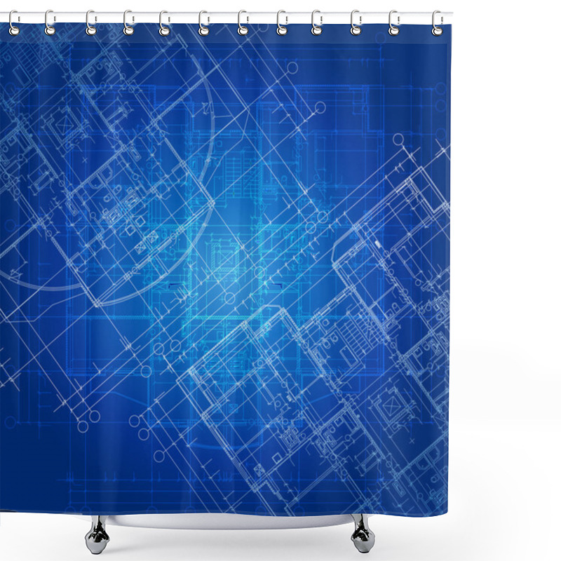 Personality  Urban Blueprint. Architectural Background. Part Of Architectural Project, Architectural Plan, Construction Plan Shower Curtains