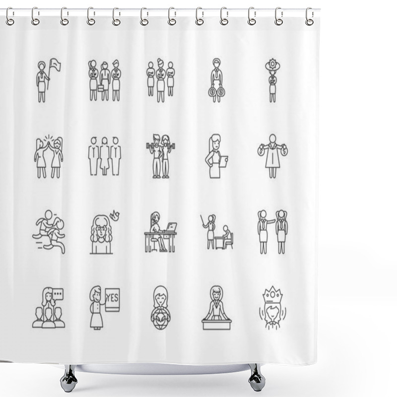 Personality  Feminism Line Icons, Signs, Vector Set, Outline Illustration Concept  Shower Curtains