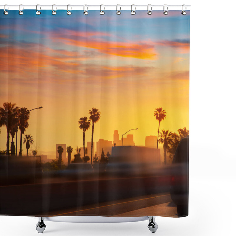 Personality  LA Los Angeles Sunset Skyline With Traffic California Shower Curtains