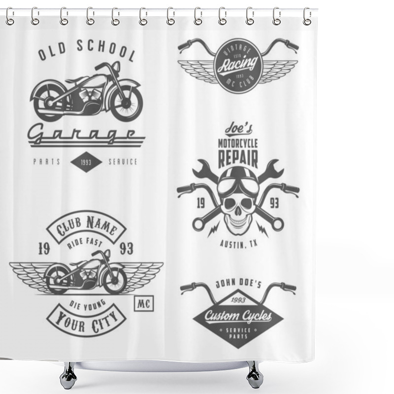 Personality  Set Of Retro Motorcycle Labels, Badges And Design Elements Shower Curtains