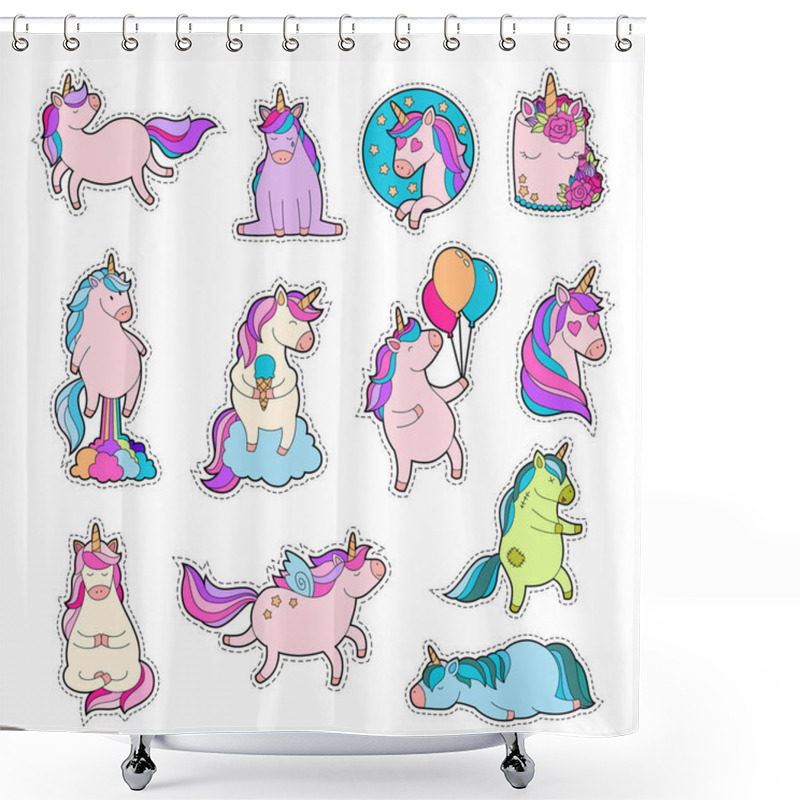 Personality  Magic Unicorn Patches. Trendy Pink Unicorn Sticker Pack Shower Curtains