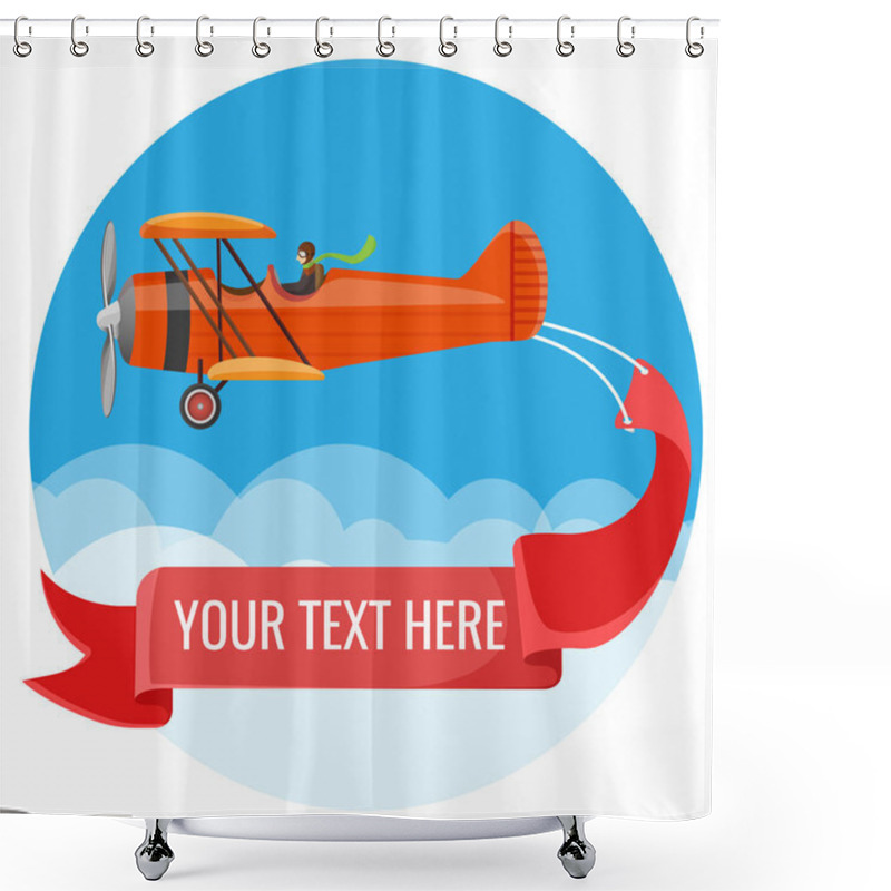 Personality  Biplane With Pilot And Big Long Poster For Inscriptions Shower Curtains