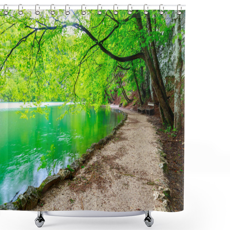 Personality  Path Near A Forest Lake In Plitvice Lakes National Park Shower Curtains