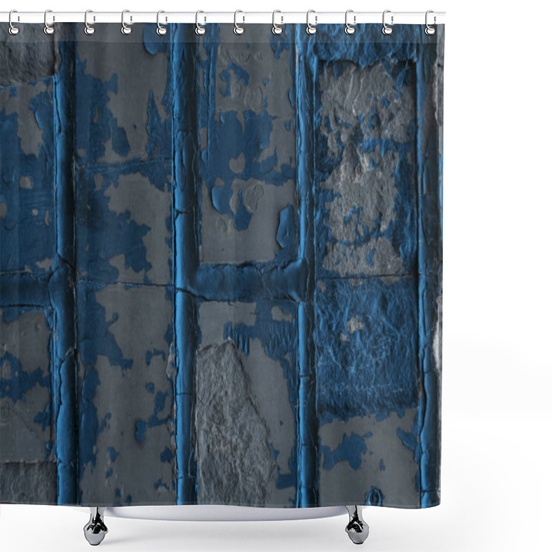 Personality  Close-up View Of Old Weathered Blue And Grey Brick Wall Shower Curtains