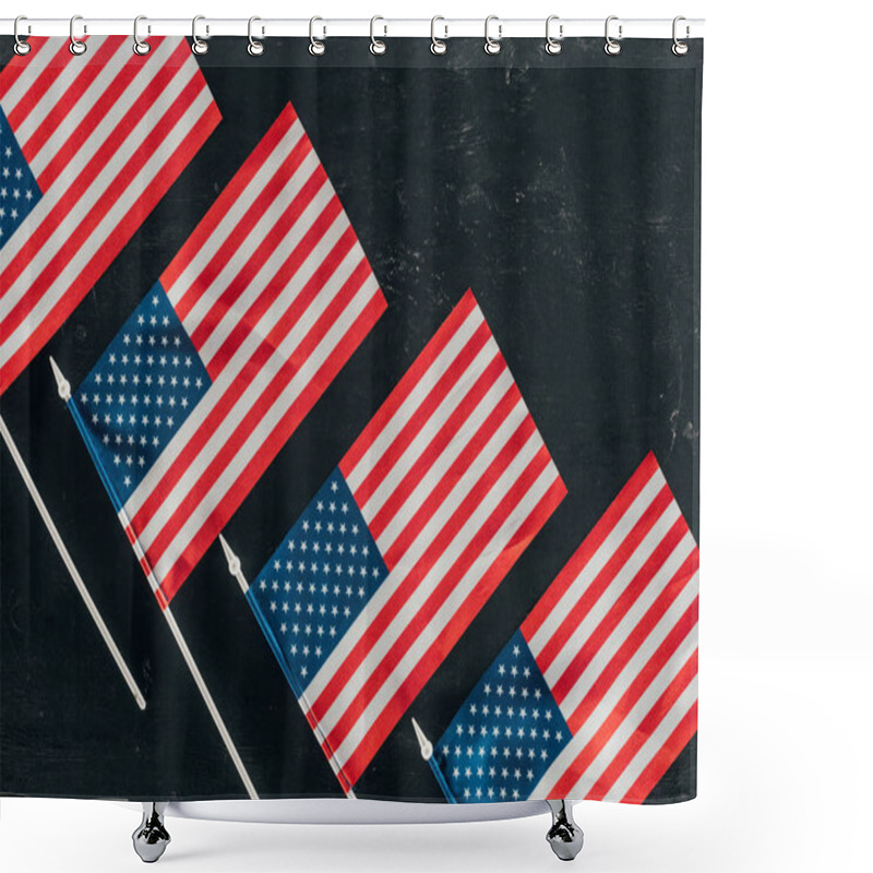 Personality  Top View Of Arranged American Flags On Dark Surface, Presidents Day Concept Shower Curtains