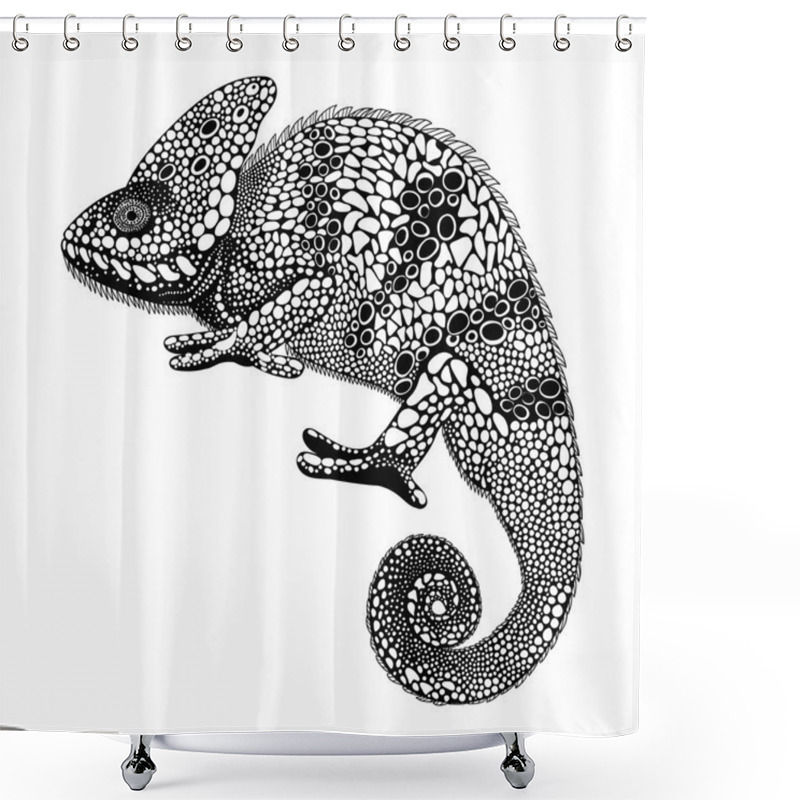 Personality  Zentangle Stylized Chameleon. Hand Drawn Reptile Vector Illustra Shower Curtains