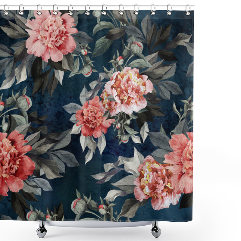 Personality  Seamless Roses And Peonies Floral Pattern Shower Curtains