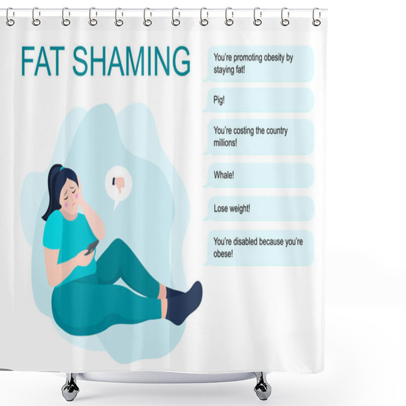 Personality  Fat Shaming Or Body Shaming Situation. Overweight Curvy Woman Recieve A Shameful Messages And Dislikes. Vector Shower Curtains