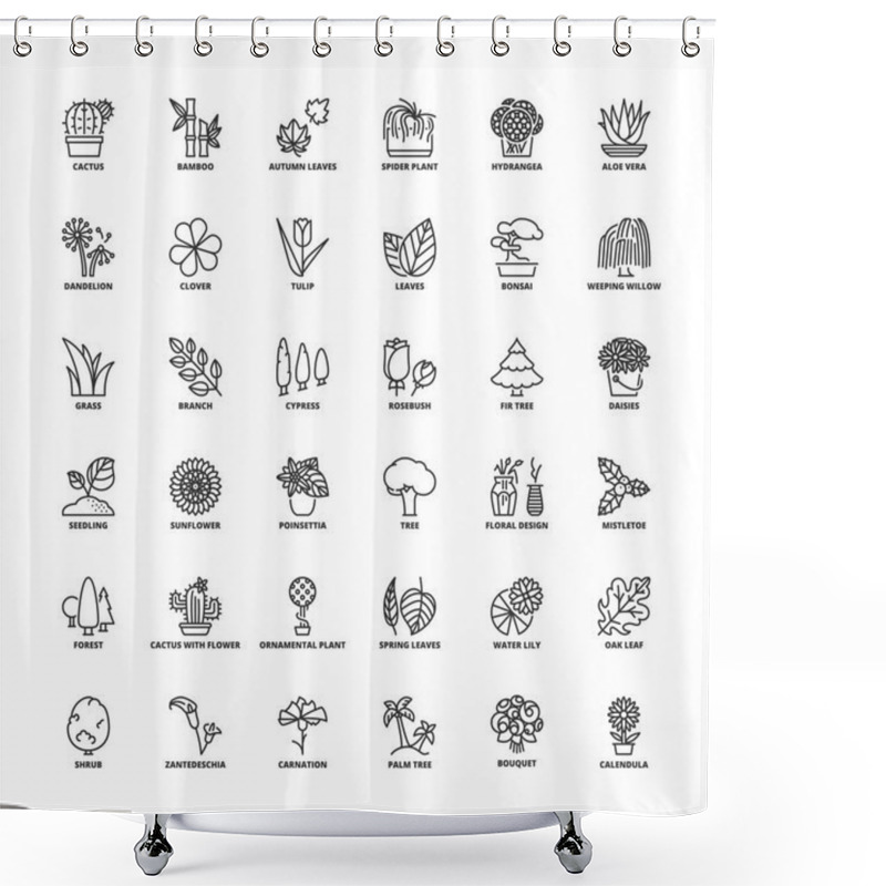 Personality  Outline Icons. Flowers, Plants And Trees Shower Curtains