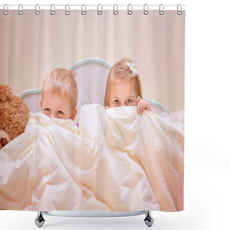 Personality  Two Joyful Kids Playing Game Shower Curtains