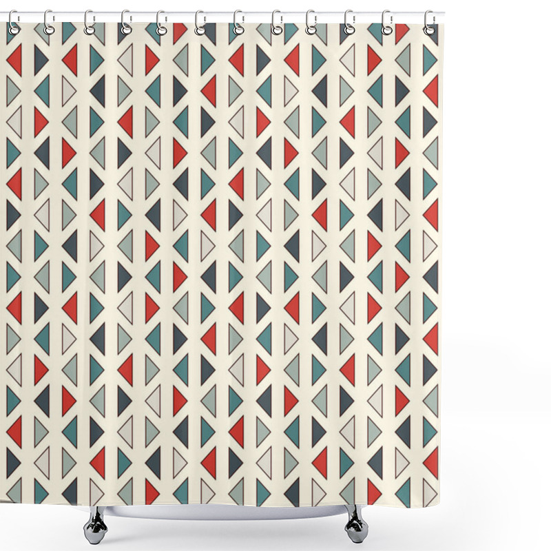 Personality  Repeated Mini Triangles On White Background. Simple Abstract Wallpaper. Seamless Pattern Design With Geometric Figures. Shower Curtains