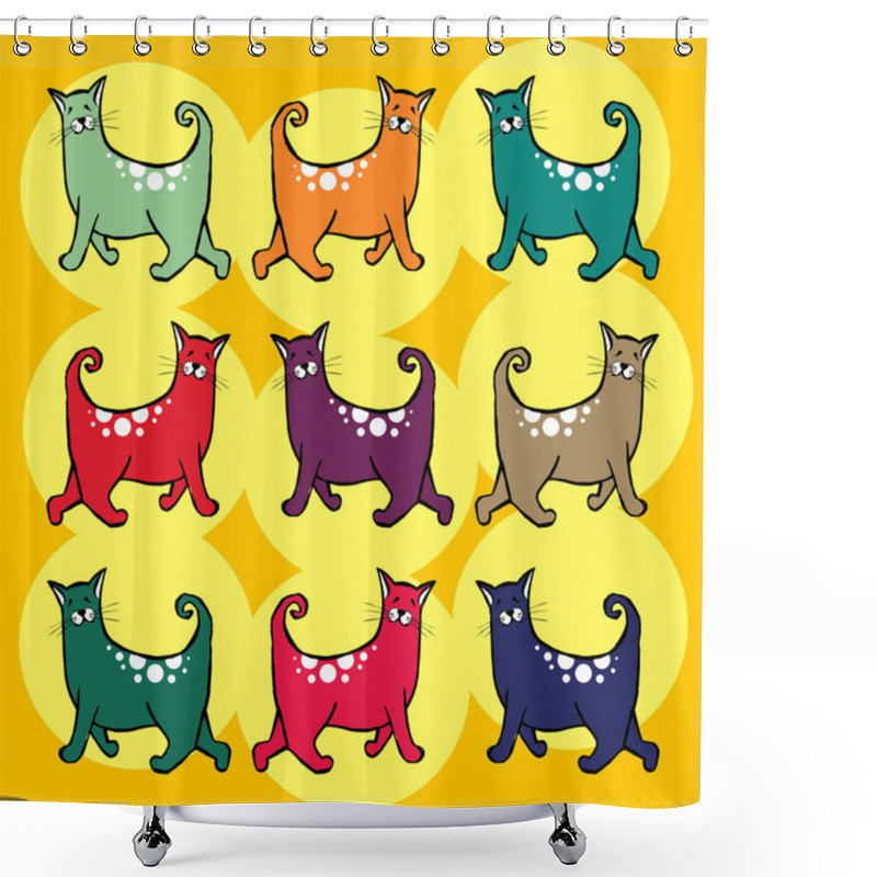 Personality  Cats With Curly Tail Pattern Shower Curtains