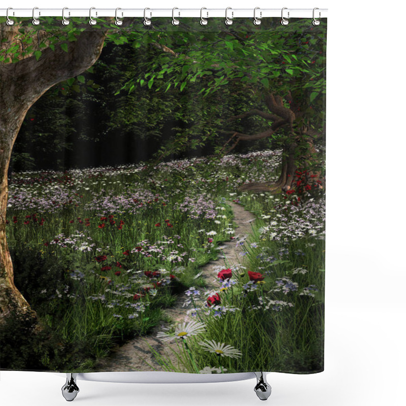 Personality  Forest Footpath In The Summertime - 3D Illustration Shower Curtains