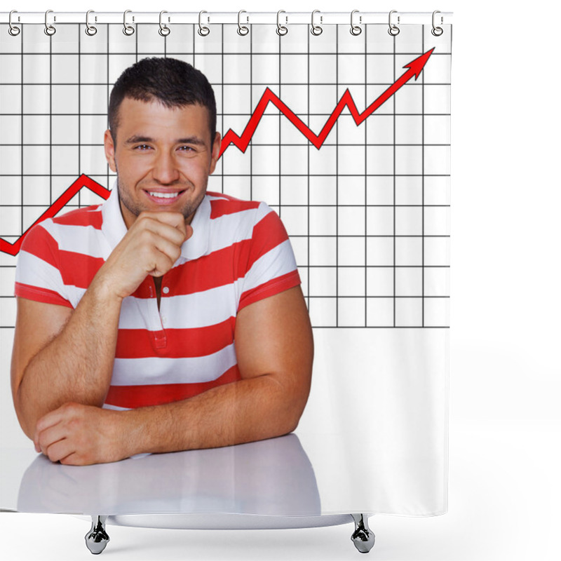 Personality  Smiling Man In Front On Some Rising Graphic Shower Curtains