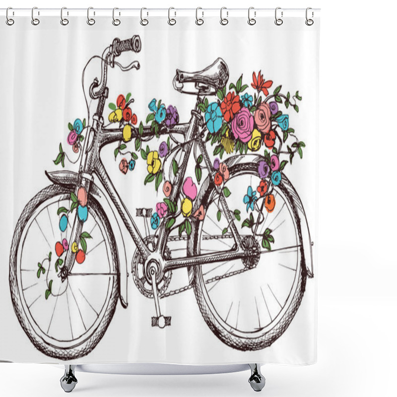 Personality  Bike With Flowers, Design Element For Wedding Invitations Shower Curtains