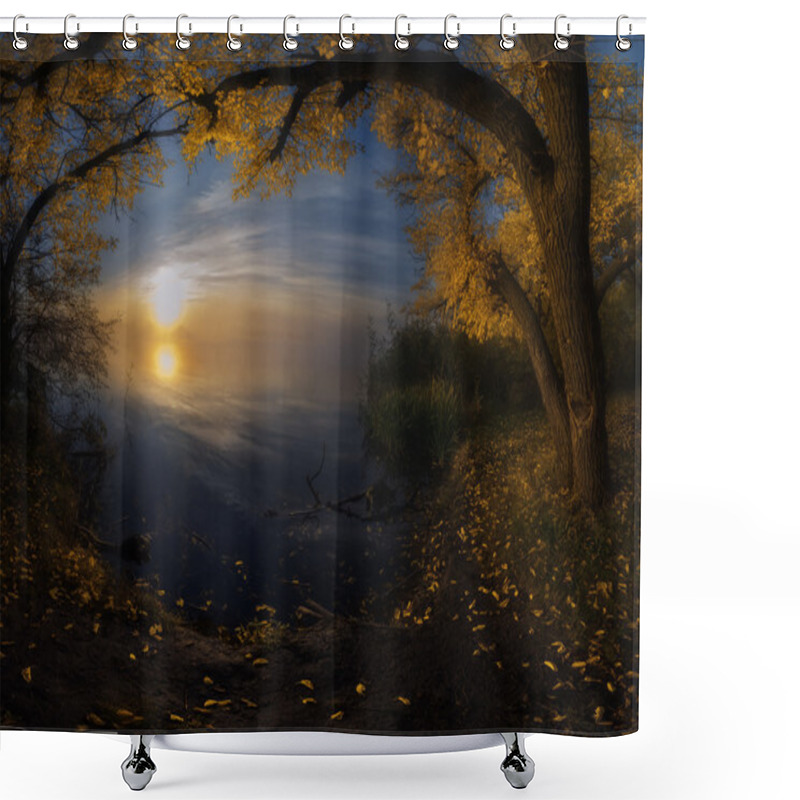 Personality  Autumn Sunrise On The River Shower Curtains