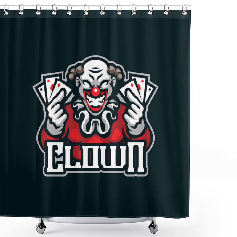 Personality  Clown Mascot Logo Design With Modern Illustration Concept Style For Badge, Emblem And T Shirt Printing. Smart Clown Illustration With Cards In Hand. Shower Curtains