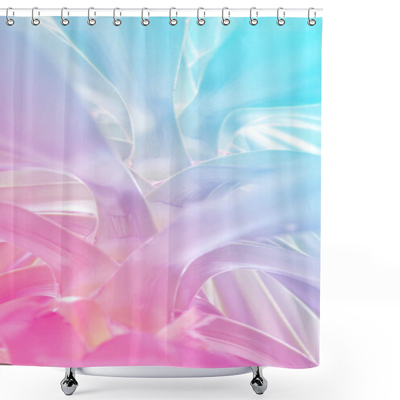 Personality  Cactus Plant Close Up In Multiple Tone In Vibrant Bold Gradient Holographic Colors. Concept Fashion Art. Minimal Surrealism. Tropical Succulent Leaves With Pastel Pink Background. Shower Curtains