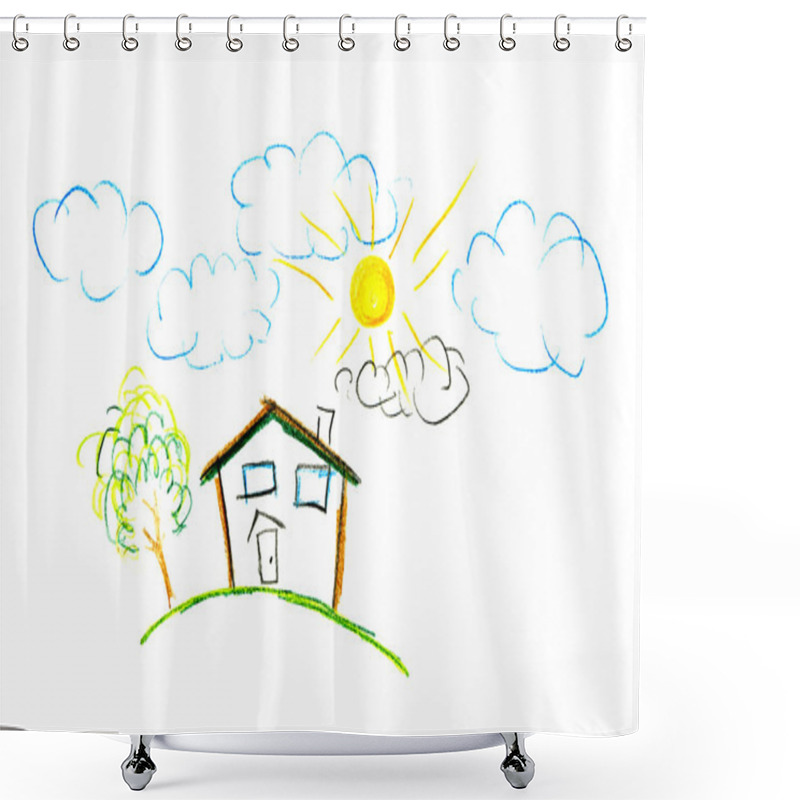 Personality  Child's Drawing Of Their House Shower Curtains