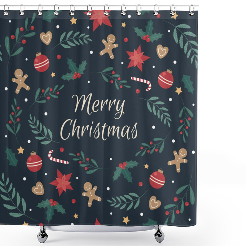 Personality  Holiday Seamless Pattern With Christmas Cookies And Decorations. Xmas Winter Poster Collection. Shower Curtains