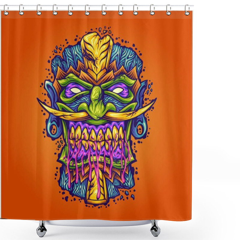 Personality  Scary Tiki Bar Mask Hawaiian Monster Illustration Vector Illustrations For Your Work Logo, Merchandise T-shirt, Stickers And Label Designs, Poster, Greeting Cards Advertising Business Company Or Brands Shower Curtains