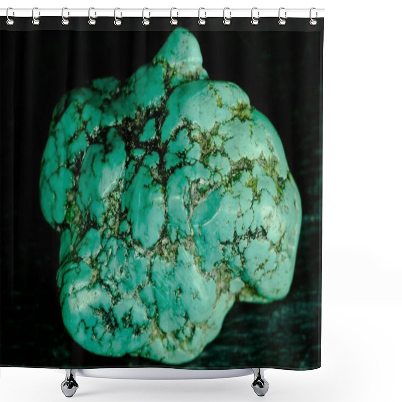 Personality  Raw Turquoise Gemstone Rock Isolated On Black Shower Curtains