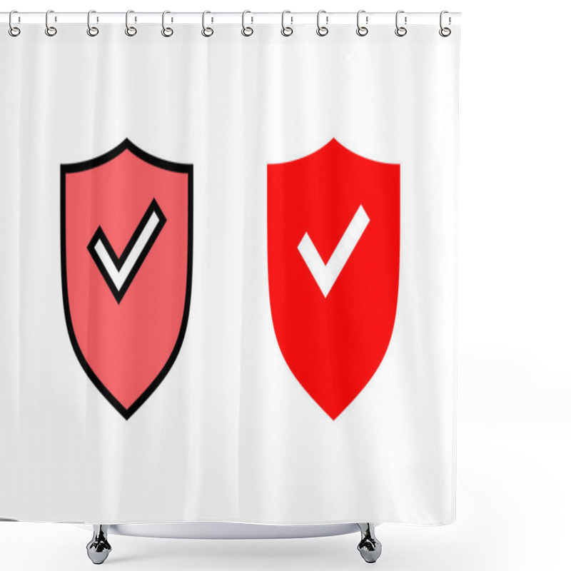 Personality  Shield Check Mark Icon Set Illustration. Protection Approve Sign. Insurance Icon Shower Curtains