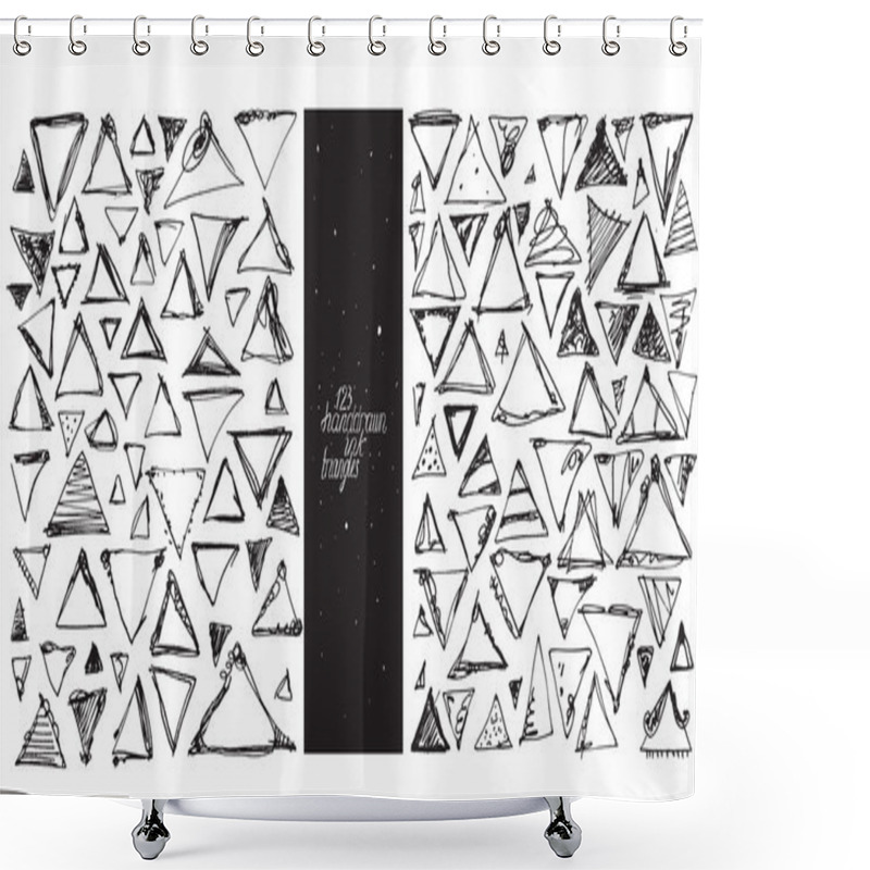 Personality  Set Of 123 Triangles, Made With Hand And Liquid Ink, Freehand, With Lots Of Splashes And Blob Brush Smears. Vector Black And White Illustration, Good For Creative Designs, Drawn With Imperfections. Shower Curtains