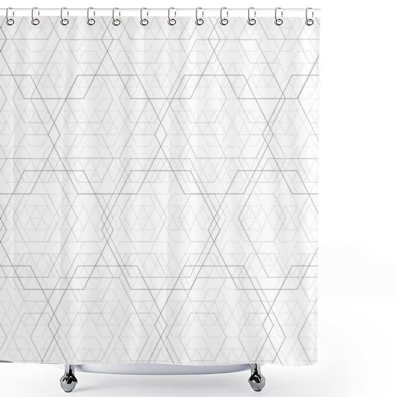 Personality  Abstract Black And White Hexagon Outline Overlap Grid Pattern Ve Shower Curtains