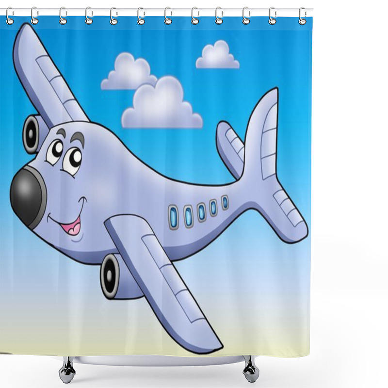 Personality  Cartoon Airplane On Blue Sky Shower Curtains