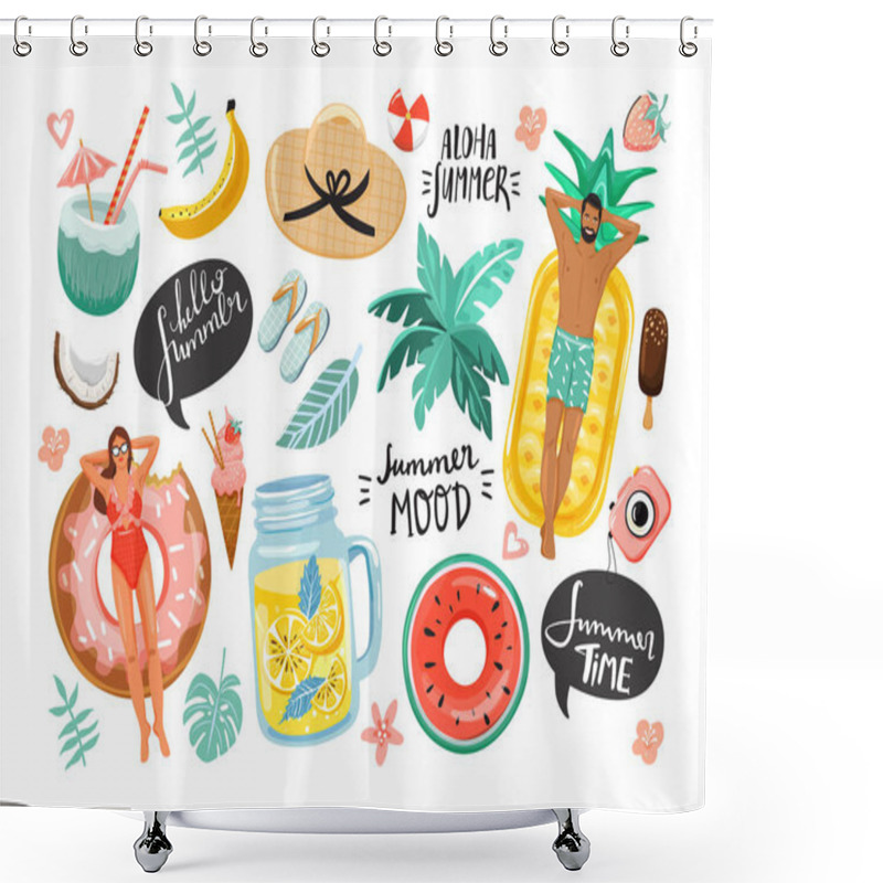 Personality  Set Of Summer Cute Elements. Shower Curtains