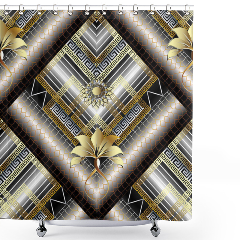 Personality  3d Striped Greek Floral Vector Seamless Pattern.  Shower Curtains