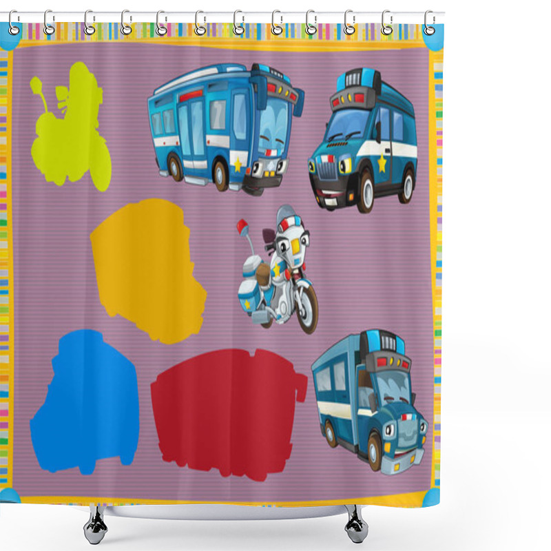 Personality  Cartoon Guessing Game With Police Vehicles Shower Curtains