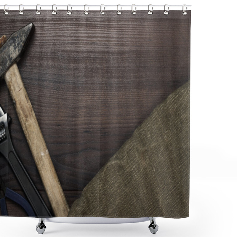 Personality  Construction Instruments On The Wooden Table Shower Curtains