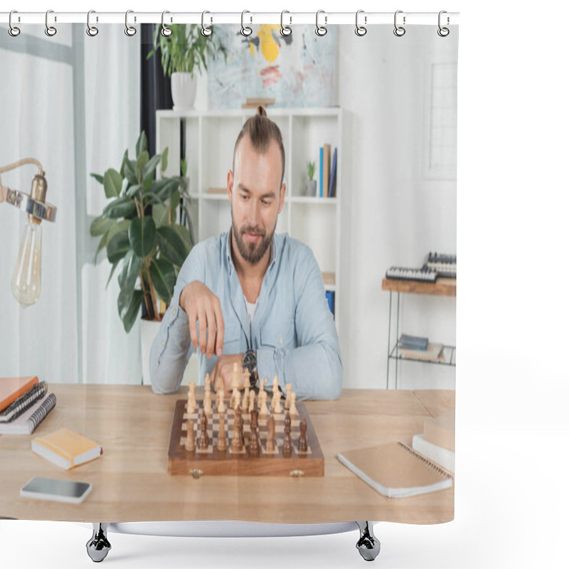 Personality  Man Playing Chess With Himself Shower Curtains