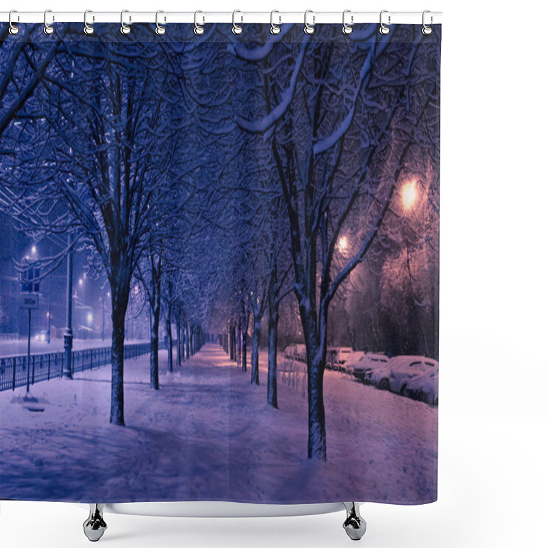 Personality  Night Winter Landscape In The Alley Of City Park Shower Curtains