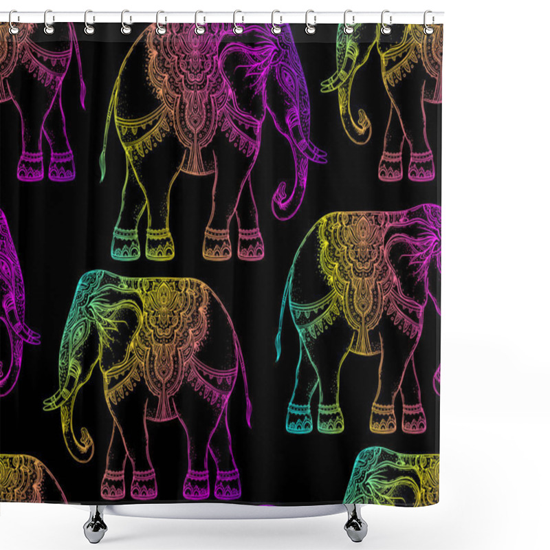 Personality  Beautiful Hand-drawn Tribal Style Elephant. Seamless Pattern Des Shower Curtains