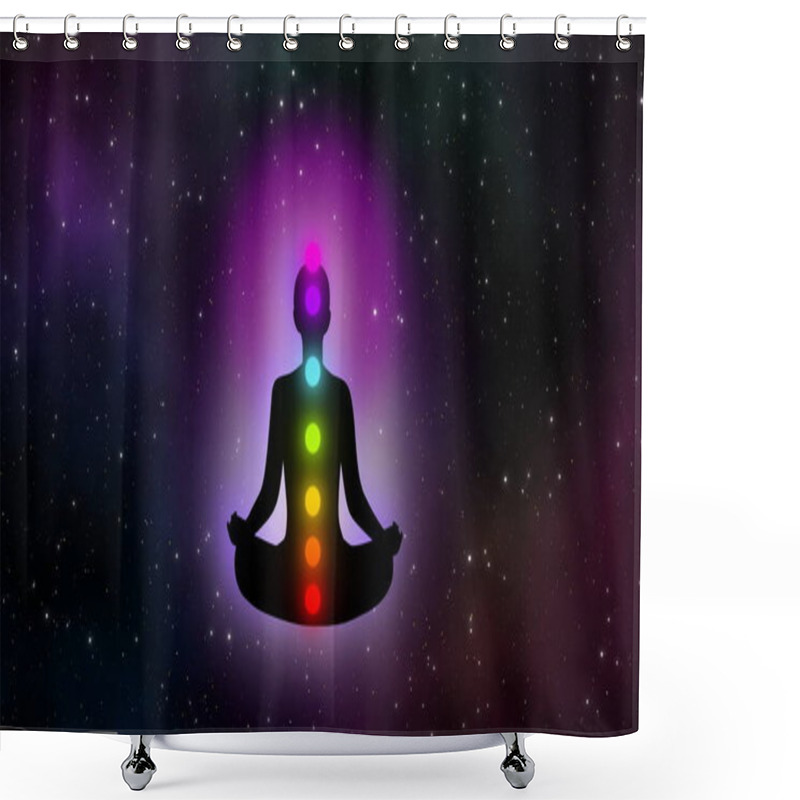 Personality  Abstract Meditation Man With Seven Chakras In The Galaxy Illustration Design Background. Shower Curtains