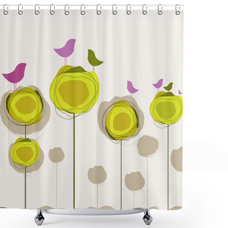 Personality  Background With Birds, Tree. Vector Illustration Shower Curtains