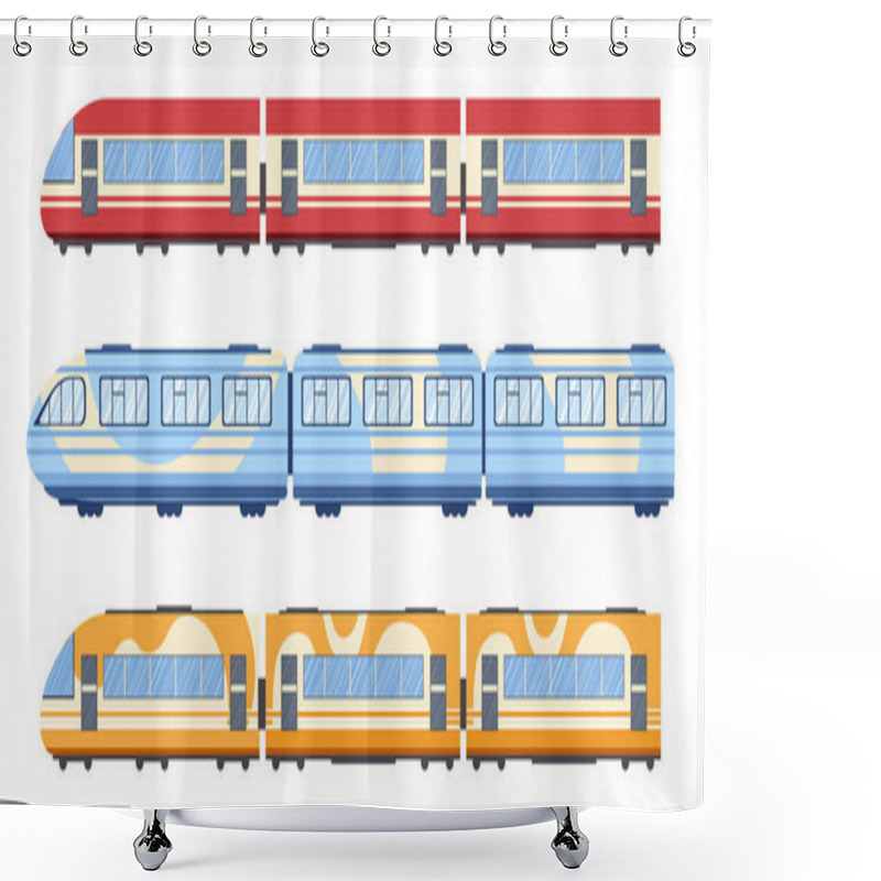 Personality  Train, Tram And Subway Wagons Side View, Metro Locomotive On Rails, Isolated Modern Commuter City Transport, Railway Shower Curtains