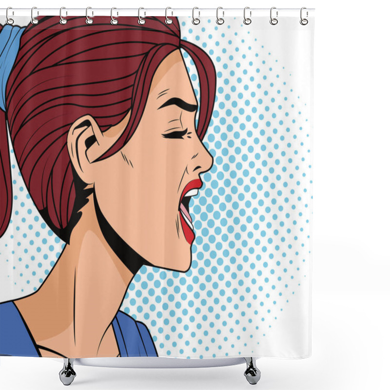 Personality  Angry Woman Profile Pop Art Style Character Shower Curtains