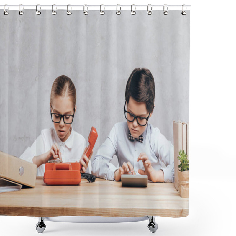 Personality  Kids Working At Workplace Shower Curtains