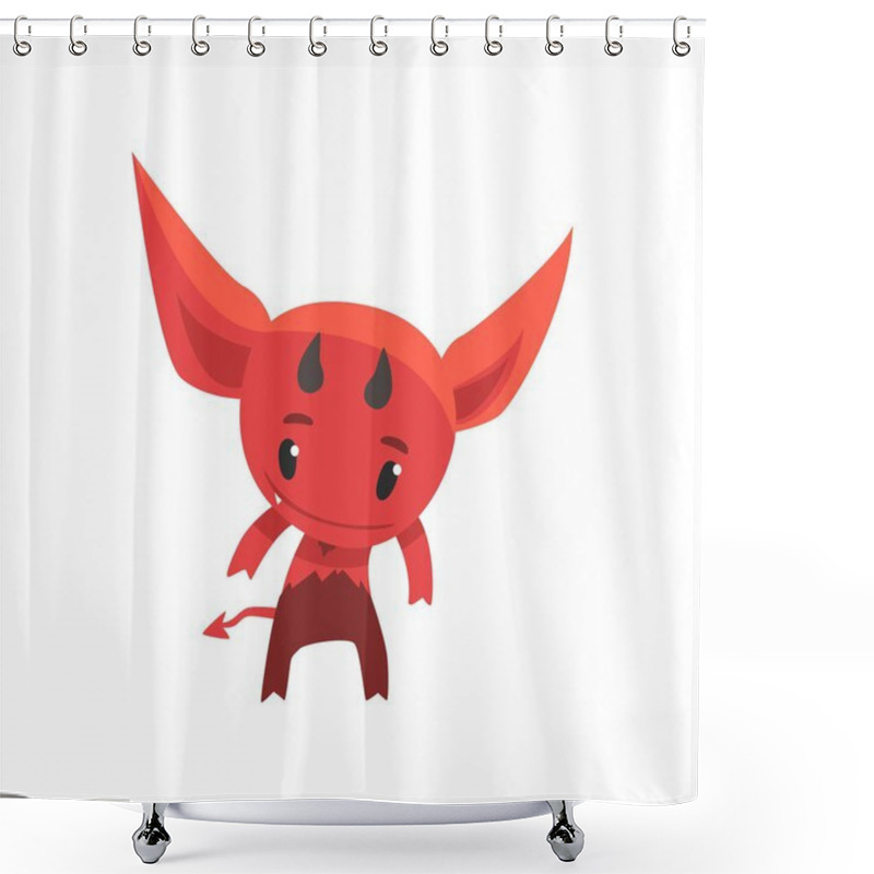 Personality  Funny Little Devil Showing His Horns. Cartoon Fictional Monster Character From Hell Shower Curtains